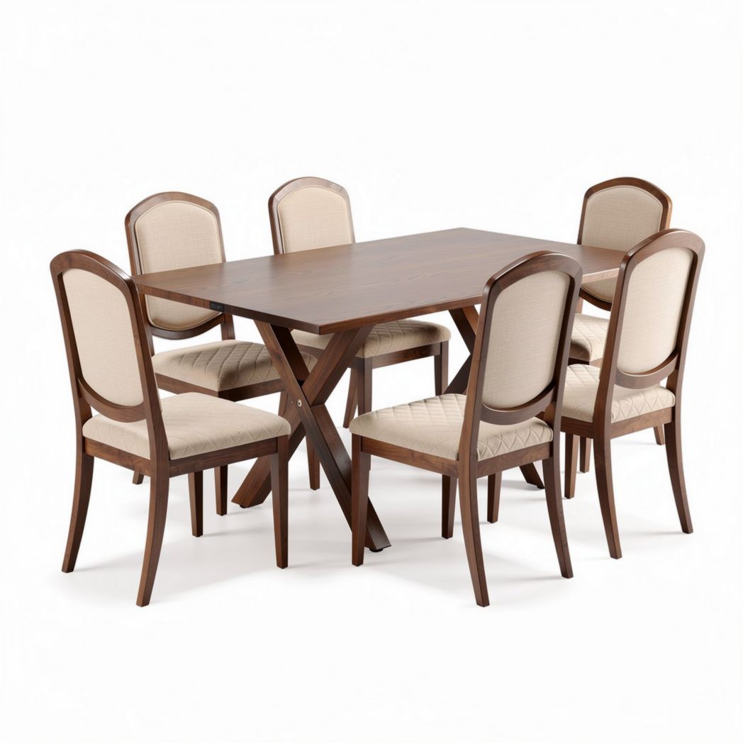 Tavolo rettangolare in legno con sei sedie imbottite misura 180 x 90 x 75cm