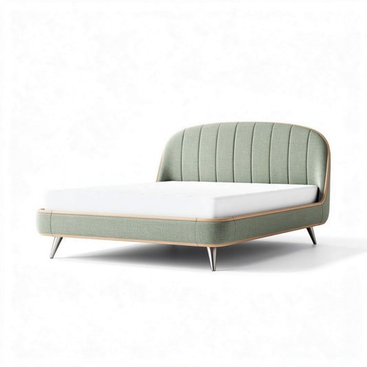 Letto matrimoniale 200 x 160 x 30cm in tessuto verde con gambe metalliche