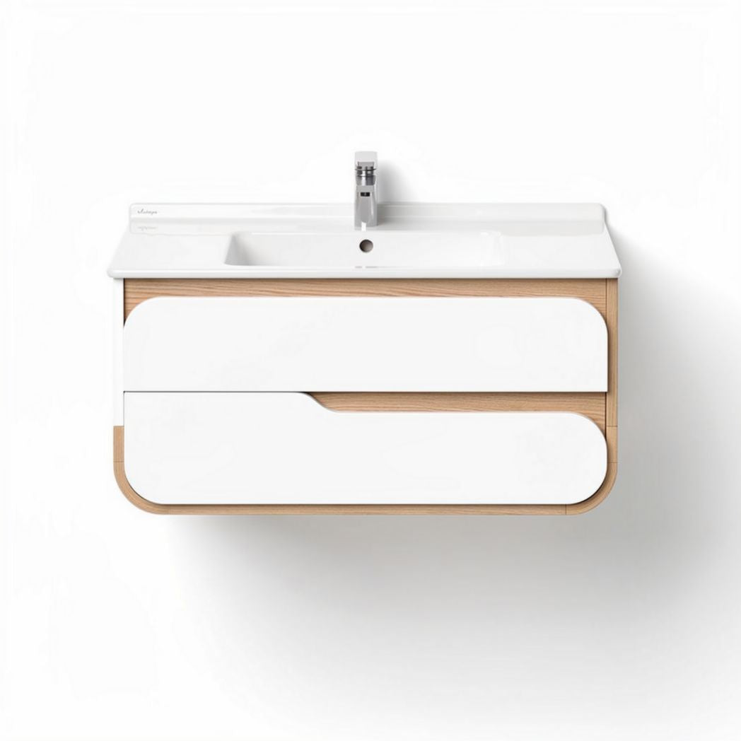 Mobile bagno in legno e bianco con lavabo incorporato 80 x 50 x 15cm