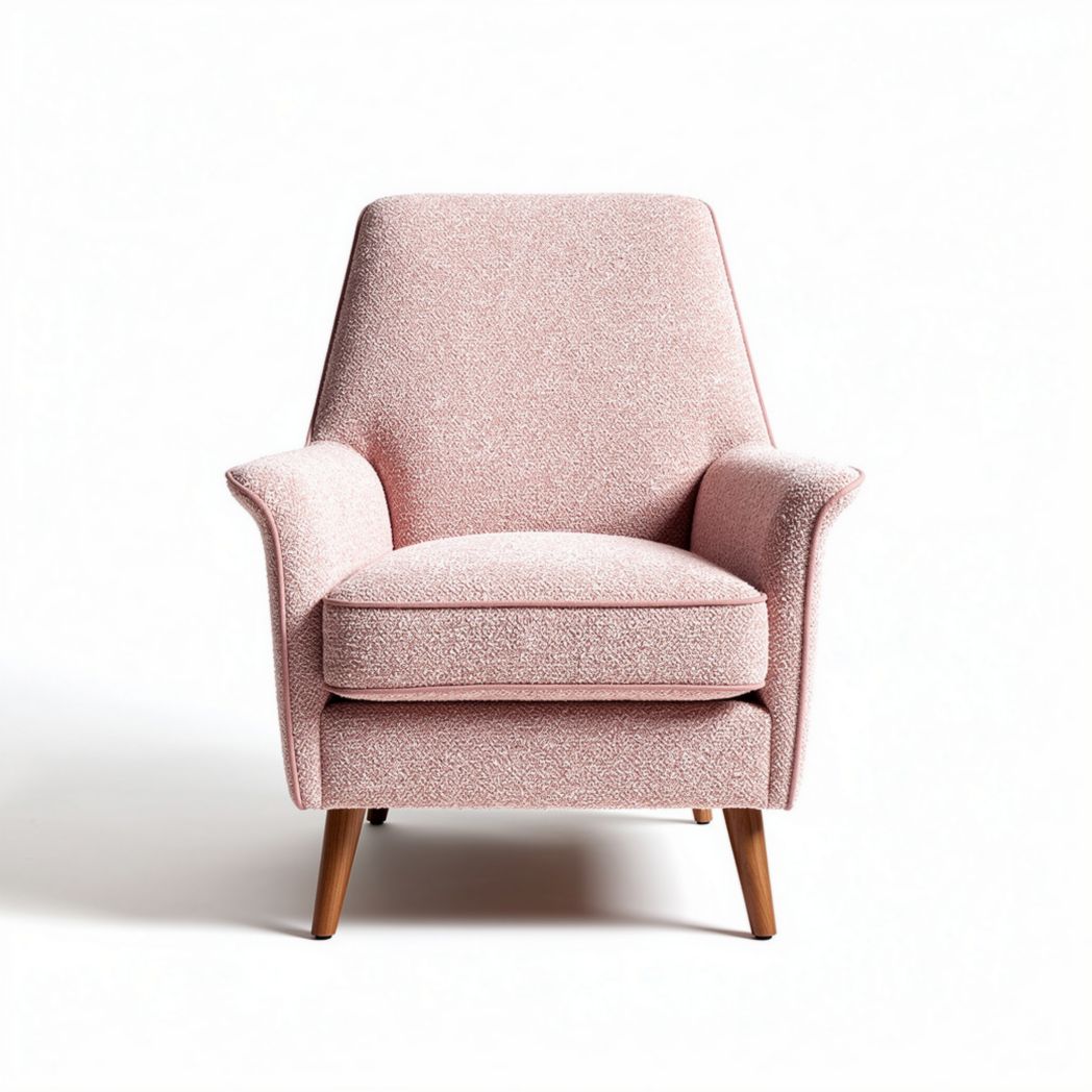 Poltrona soggiorno in tessuto rosa con struttura in legno 80 x 75 x 90cm