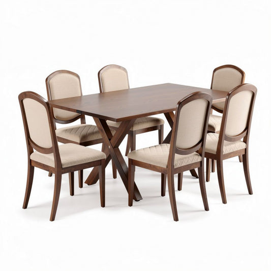 Tavolo rettangolare in legno con sei sedie imbottite misura 180 x 90 x 75cm