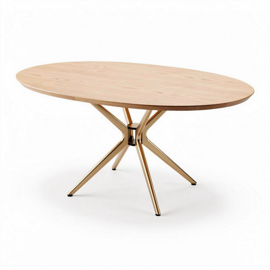 Tavolo ovale in legno di rovere con gambe in metallo cromato 150 x 90 x 75cm