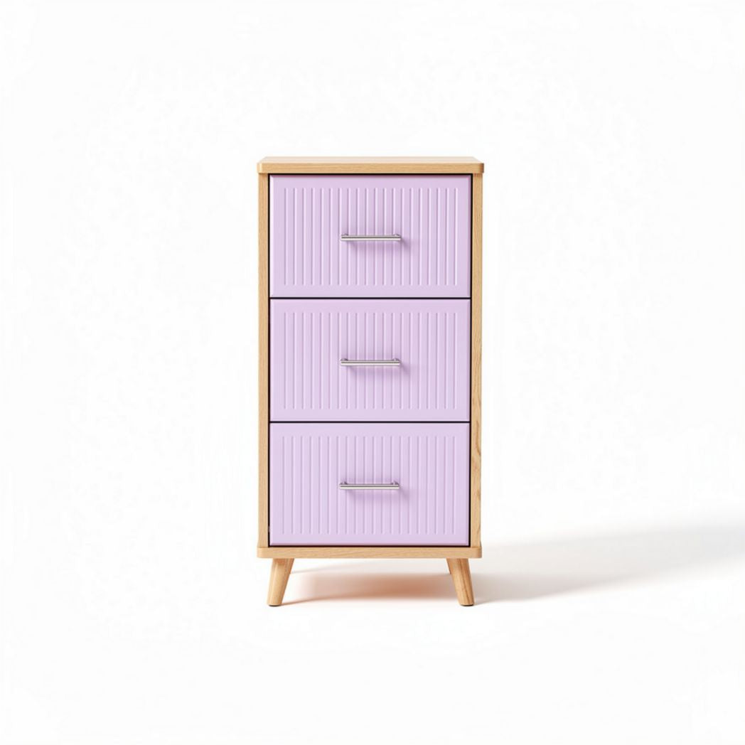 Mobiletto con tre cassetti in legno e plastica color lilla 40 x 30 x 80cm