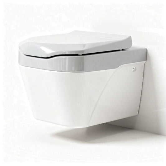 Vaso wc sospeso bianco con coperchio grigio dimensioni 50 x 36 x 34cm