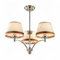 Lampadario a sospensione con paralumi in tessuto e struttura in metallo cromato dimensioni 30 x 50 x 50cm