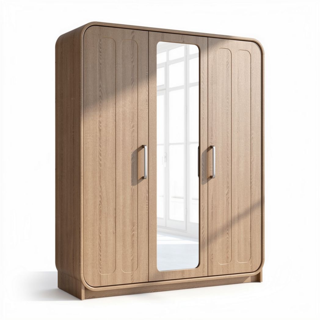 Armadio in legno con specchio dimensioni 180 x 100 x 50cm finitura naturale