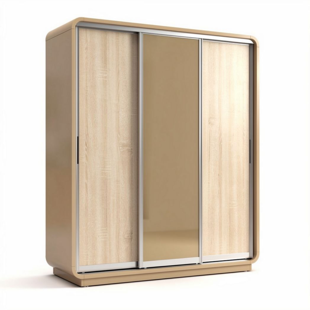 Armadio scorrevole in legno e specchio colore beige dimensioni 200 x 60 x 210cm