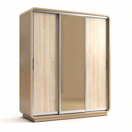 Armadio scorrevole in legno e specchio colore beige dimensioni 200 x 60 x 210cm