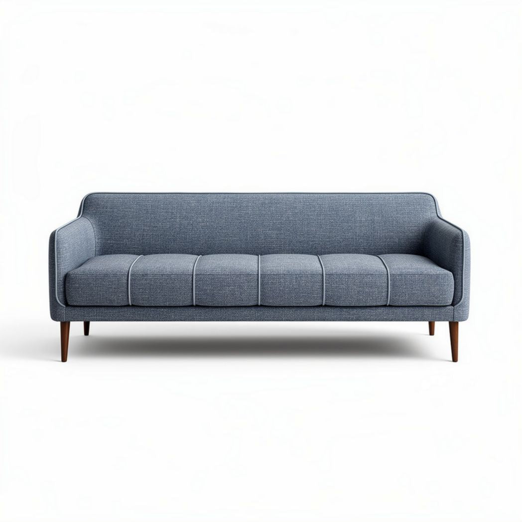 Divano moderno in tessuto blu 200 x 80 x 85cm con gambe in legno