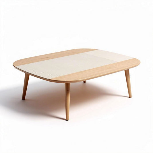 Tavolino da caffè in legno di faggio con superficie beige 120 x 80 x 30cm